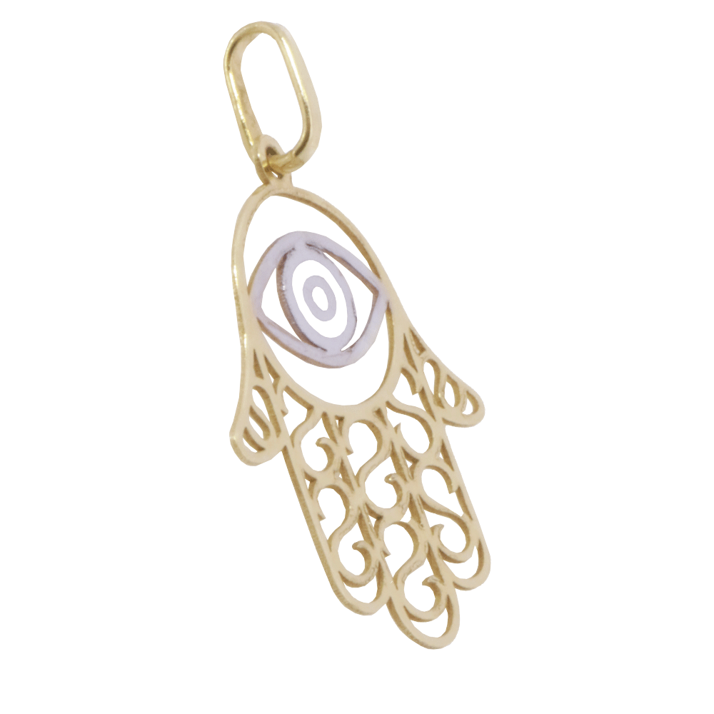 Hamsa Hand Pendant in 18 Karat Yellow and White Gold
