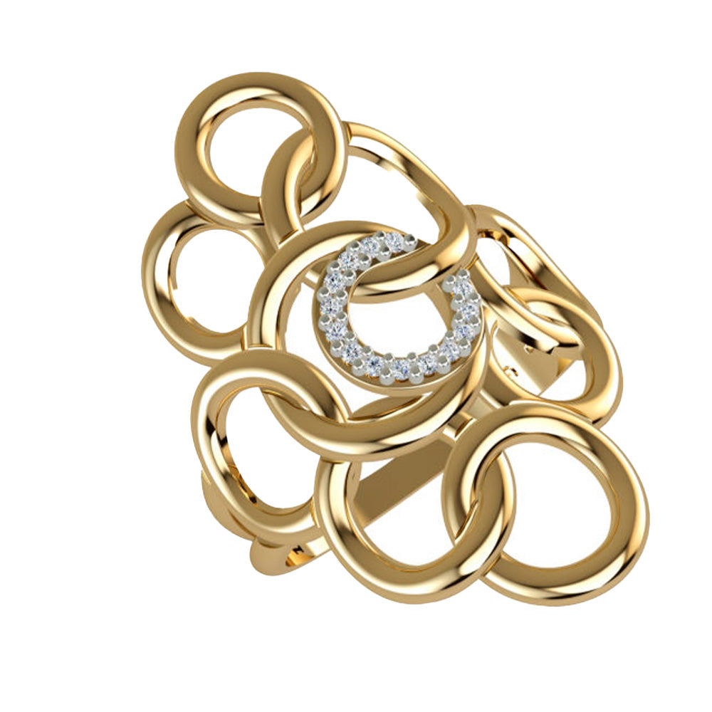 Ring with Interlocking Circles and Diamonds Design