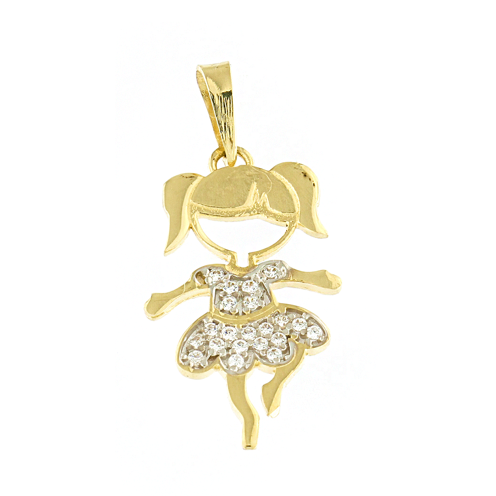 Yellow Gold Girl Pendant with Cubic Zirconia