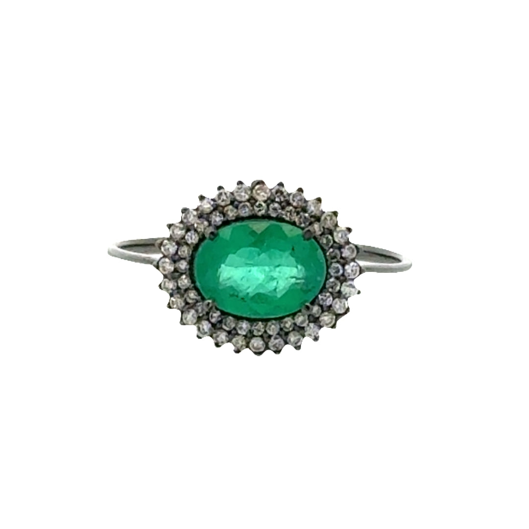 Emerald and diamond ring 11442