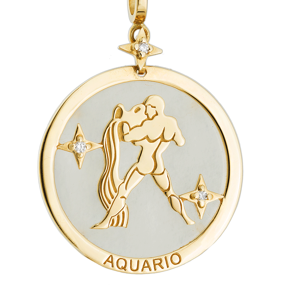 Aquarius Sign Pendant with Diamonds