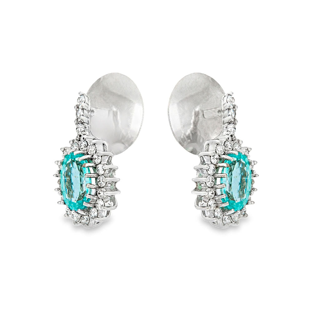 Oval Paraiba Tourmaline Earrings with Diamonds