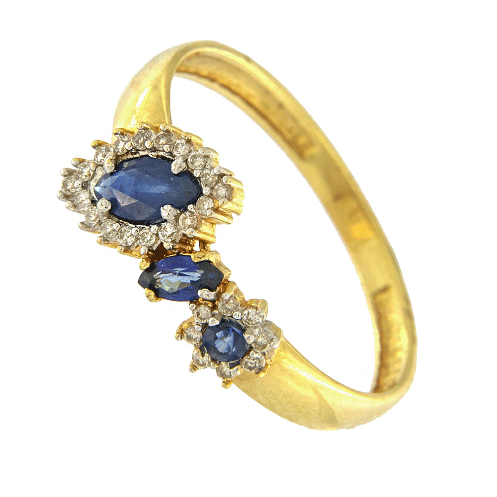 Gold Ring with 3 Sapphires and Diamonds