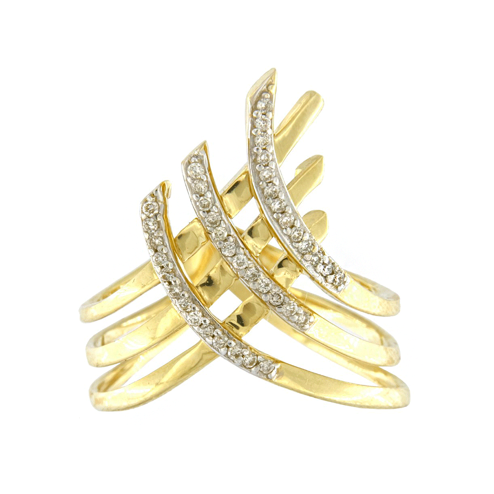 Crossed Prong Ring with Diamonds
