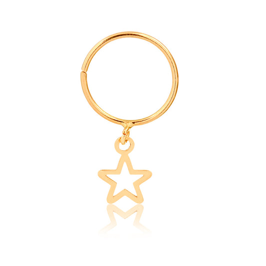 Aretes Piercing con Estrellita Colgante - Oro de 18 Quilates