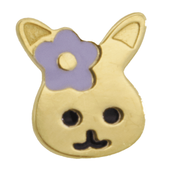 18 Karat Yellow Gold Rabbit Piercing with Purple Flower
