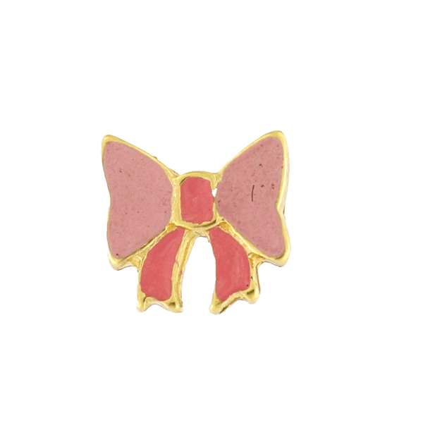 18 Karat Yellow Gold Piercing with Bow and Pink Resin