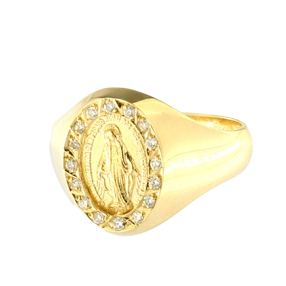 Anillo de la Virgen Milagrosa con 15 Diamantes