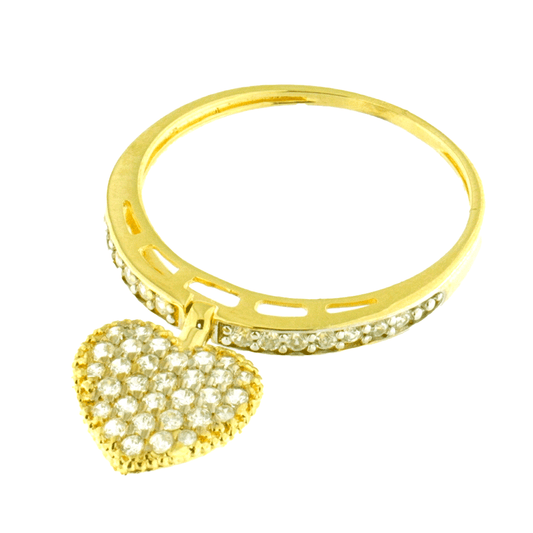 Anillo de Oro Amarillo con Corazón y Zircones talla 16