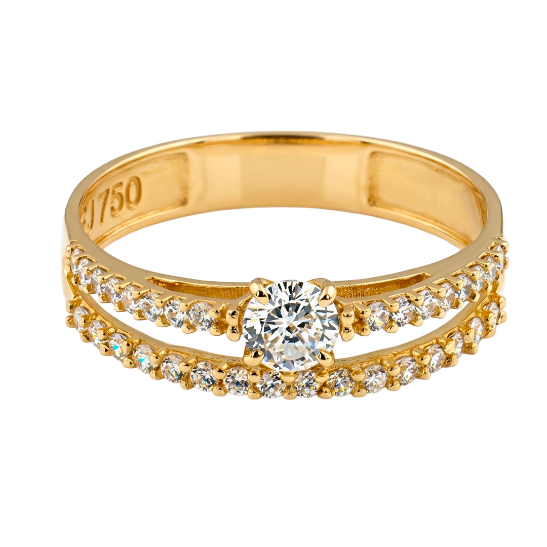Zircon Solitaire Ring with Double Band