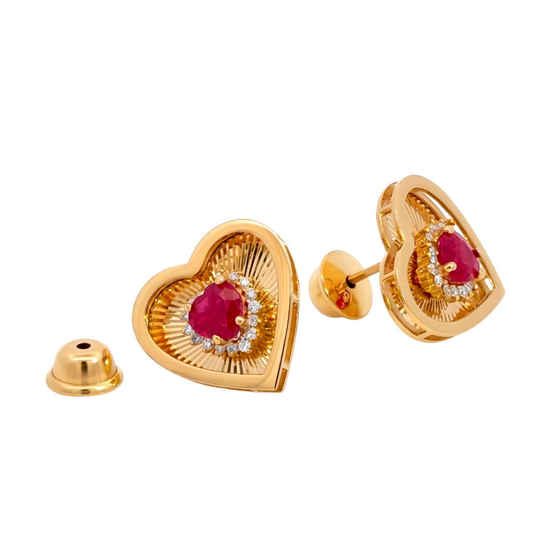Aretes Corazón | Rubi y Diamantes | ref: 18034