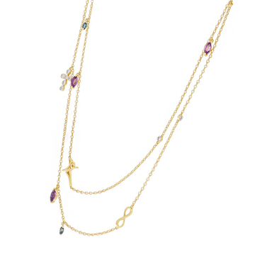 Gold choker with a mix of stones and charms