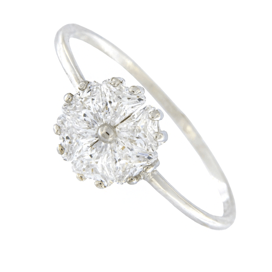 Anillo Flor de Oro Blanco con Zircones Corte Corazón