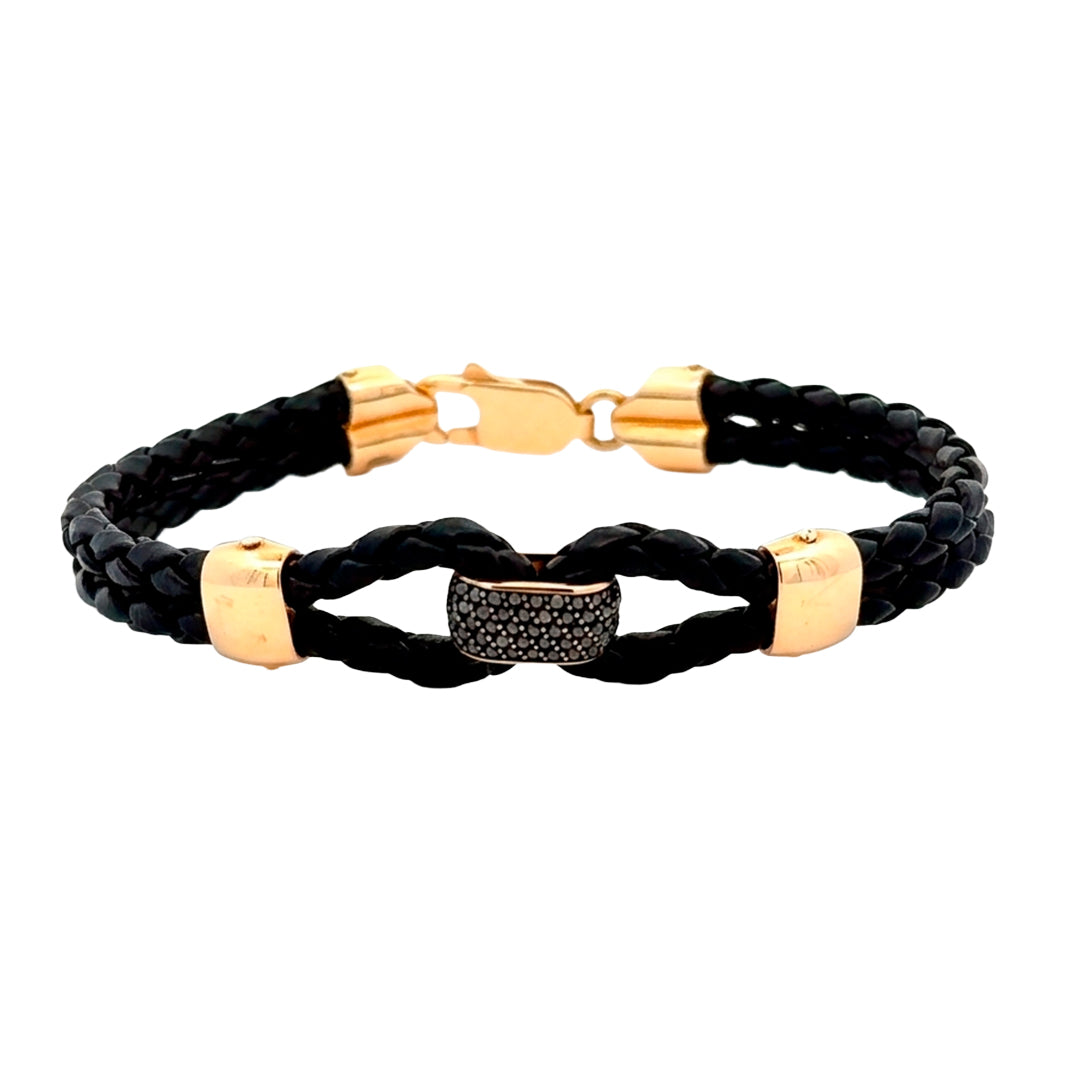 Leather Bracelet with Black Diamonds