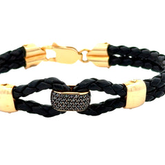Leather Bracelet with Black Diamonds
