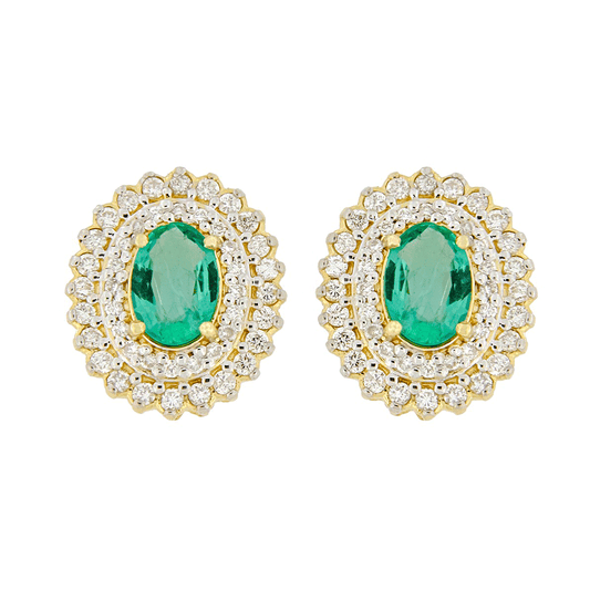 Aretes Esmeralda Ovalada con Diamantes Flor