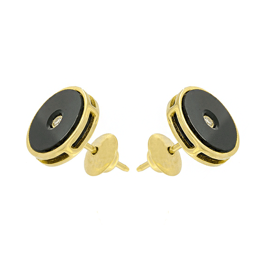 Aretes de Oro Amarillo con Ónix y Diamante