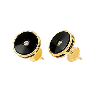 Yellow Gold Earrings with Onyx and Diamond