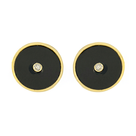 Aretes de Oro Amarillo con Ónix y Diamante