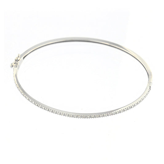 Brazalete de Oro Blanco Delgado con Diamantes