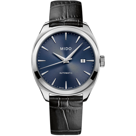 Reloj Mido Belluna de Acero con Cuero Negro y Dial Azul M0245071604100