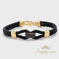 Leather Bracelet with Black Diamonds