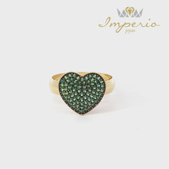 Anillo de Corazones y Zircones Verdes T 18